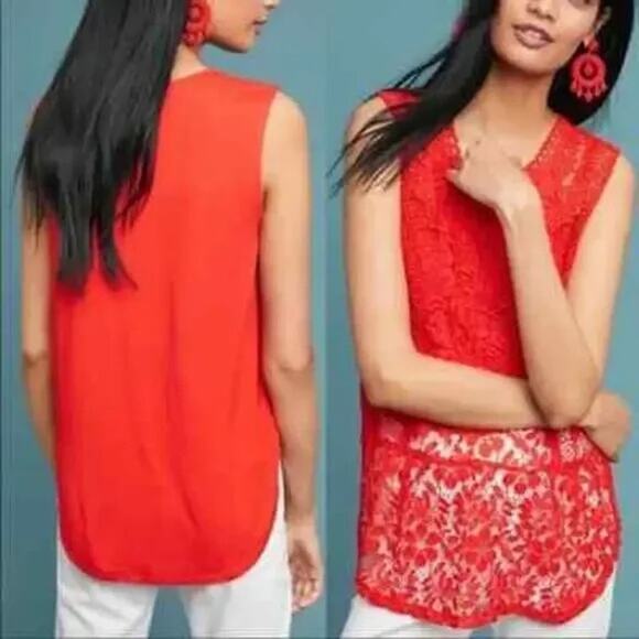 Tiny by Anthropologie Red Gardenia Lace Top Feminine Women's M - Picture 1 of 8